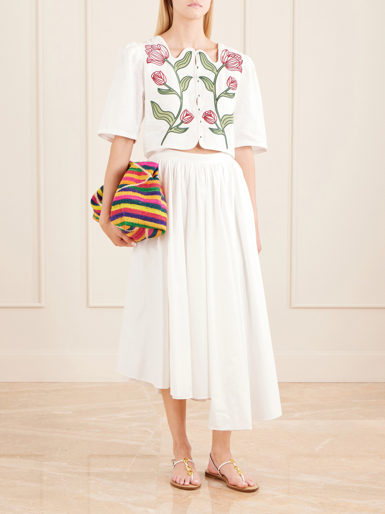 Floral-Embroidered Cropped Top