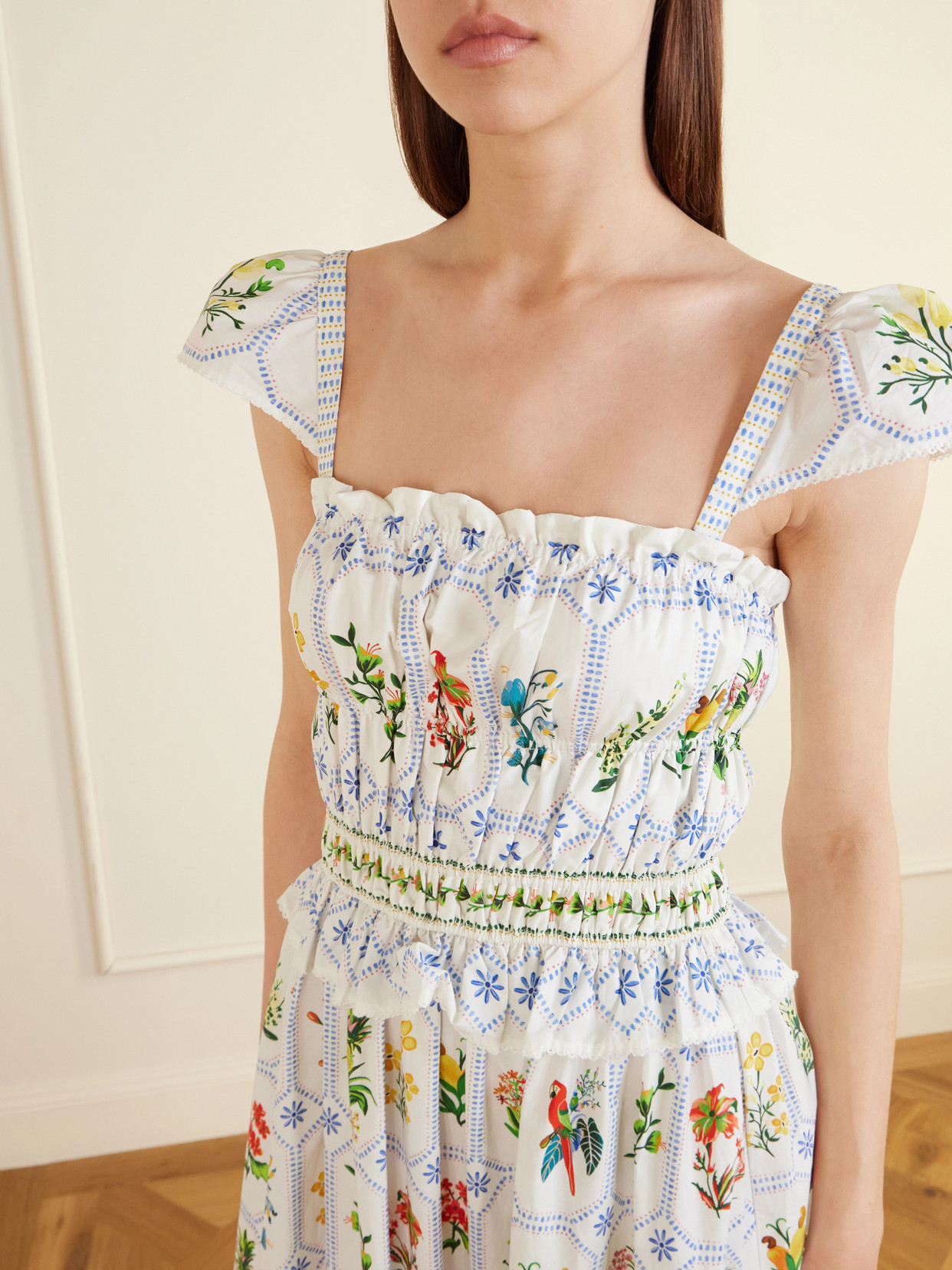 Farm Rio Off-white Tropical Porcelain Organic Cotton Maxi Dress In Multi
