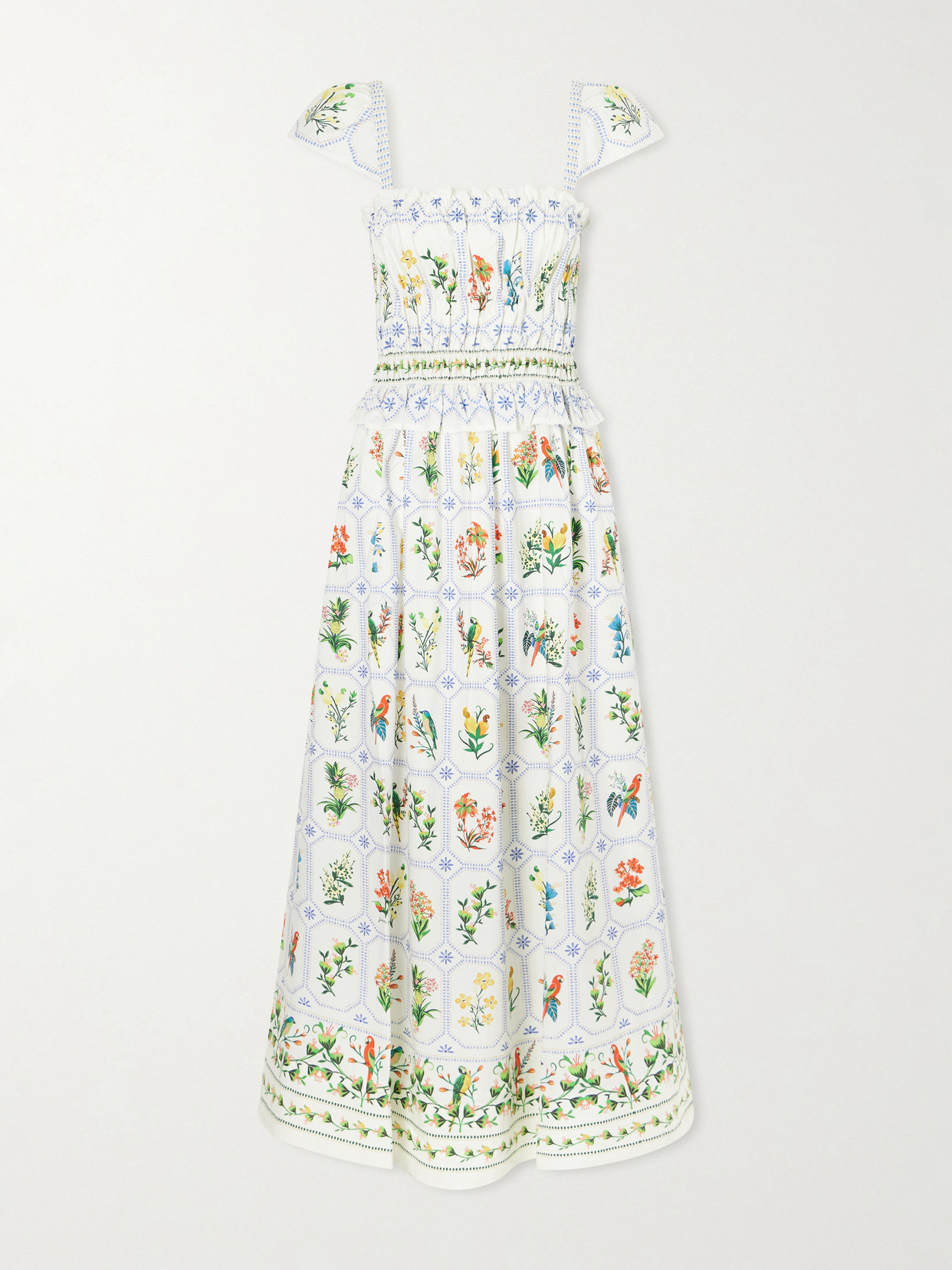 Farm Rio Off-white Tropical Porcelain Organic Cotton Maxi Dress In Multi