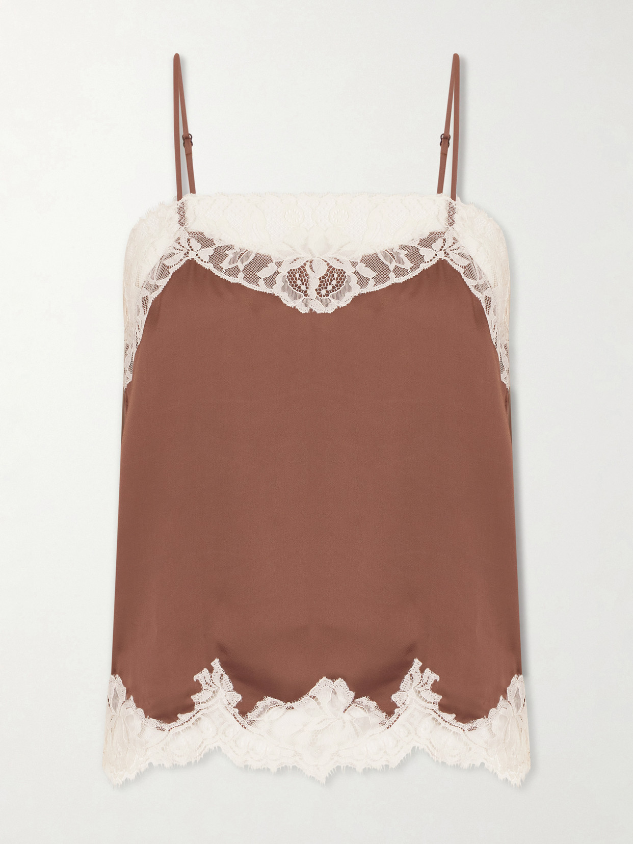 Faithfull Marisol Lace-trimmed Satin Tank In Brown