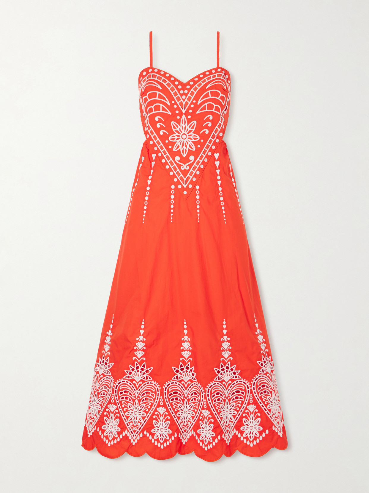 Farm Rio Heart Broderie Anglaise Cotton Midi Dress In Red