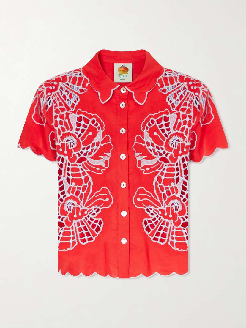 Farm Rio Floral-embroidered Linen-blend Coverup