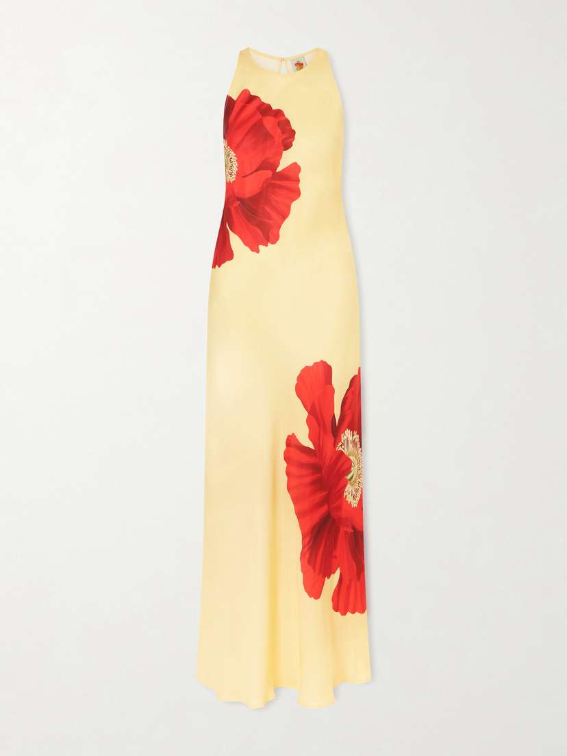 Farm Rio Floral-print Satin Maxi Dress