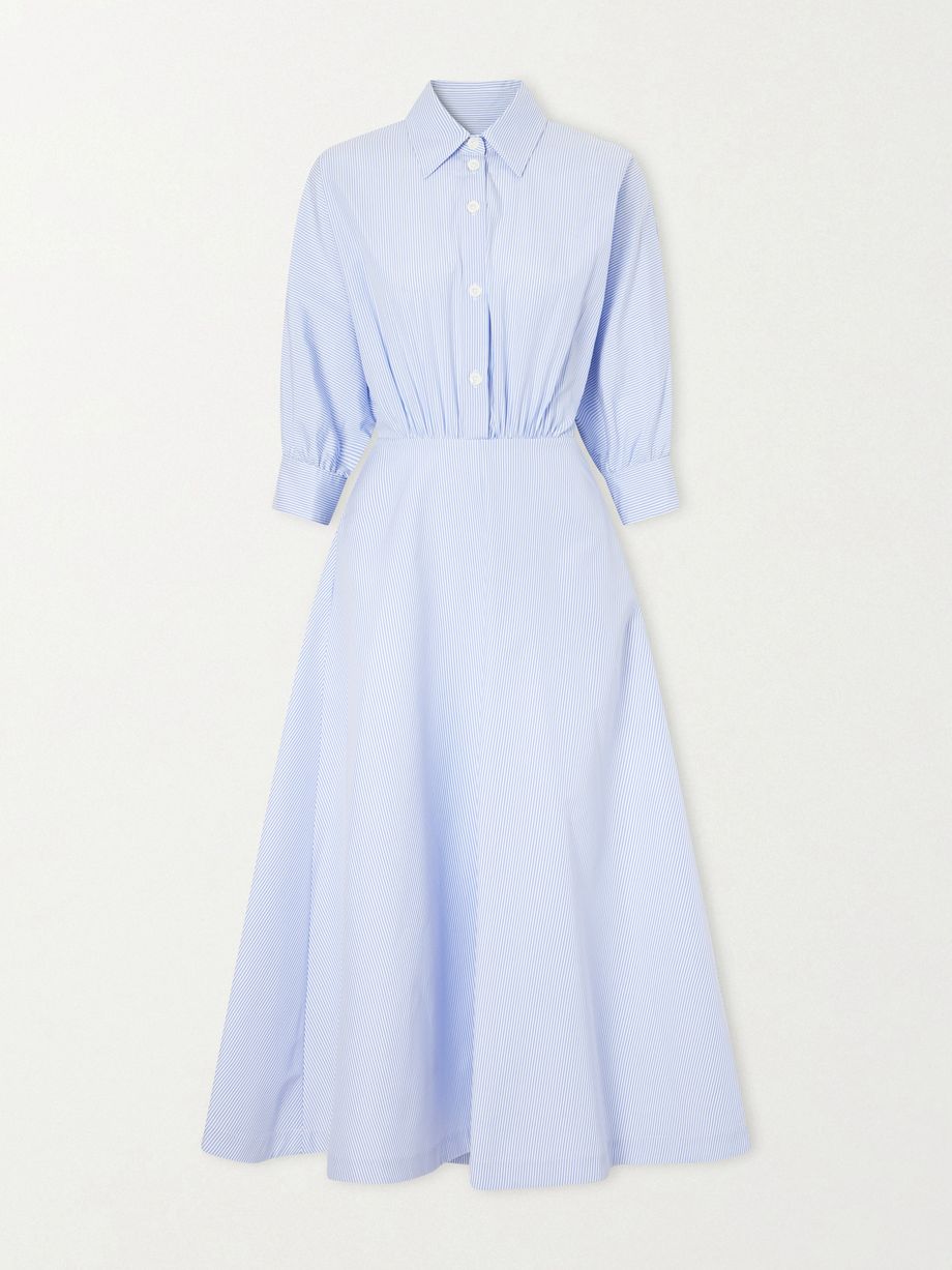 Striped cotton-poplin midi dress