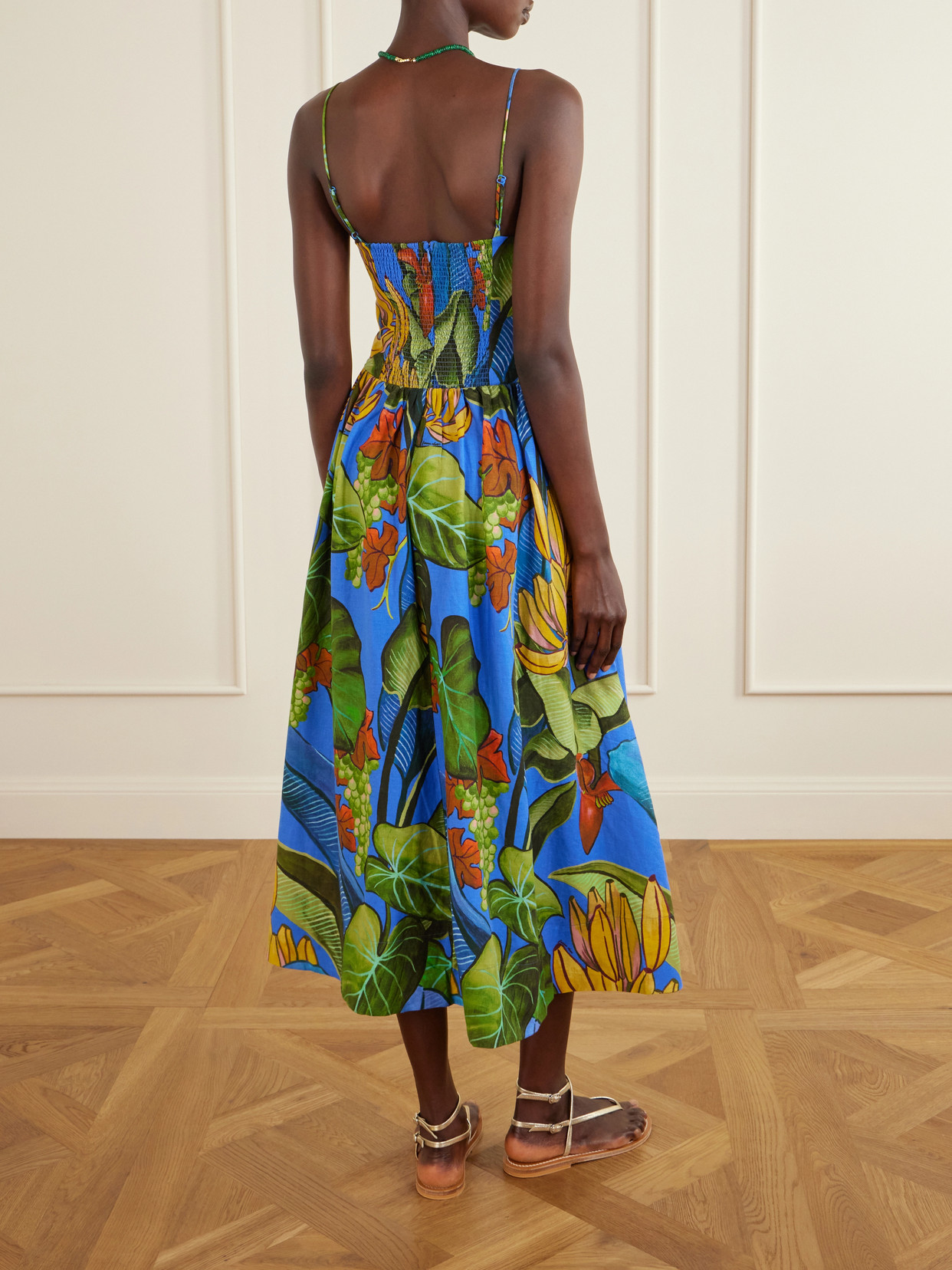 Farm Rio Blue Banana Grapes 3d Bodice Sleeveless Maxi Dress In Multi