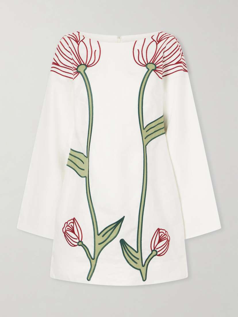 Farm Rio Flower Embroidered Linen Mini Dress