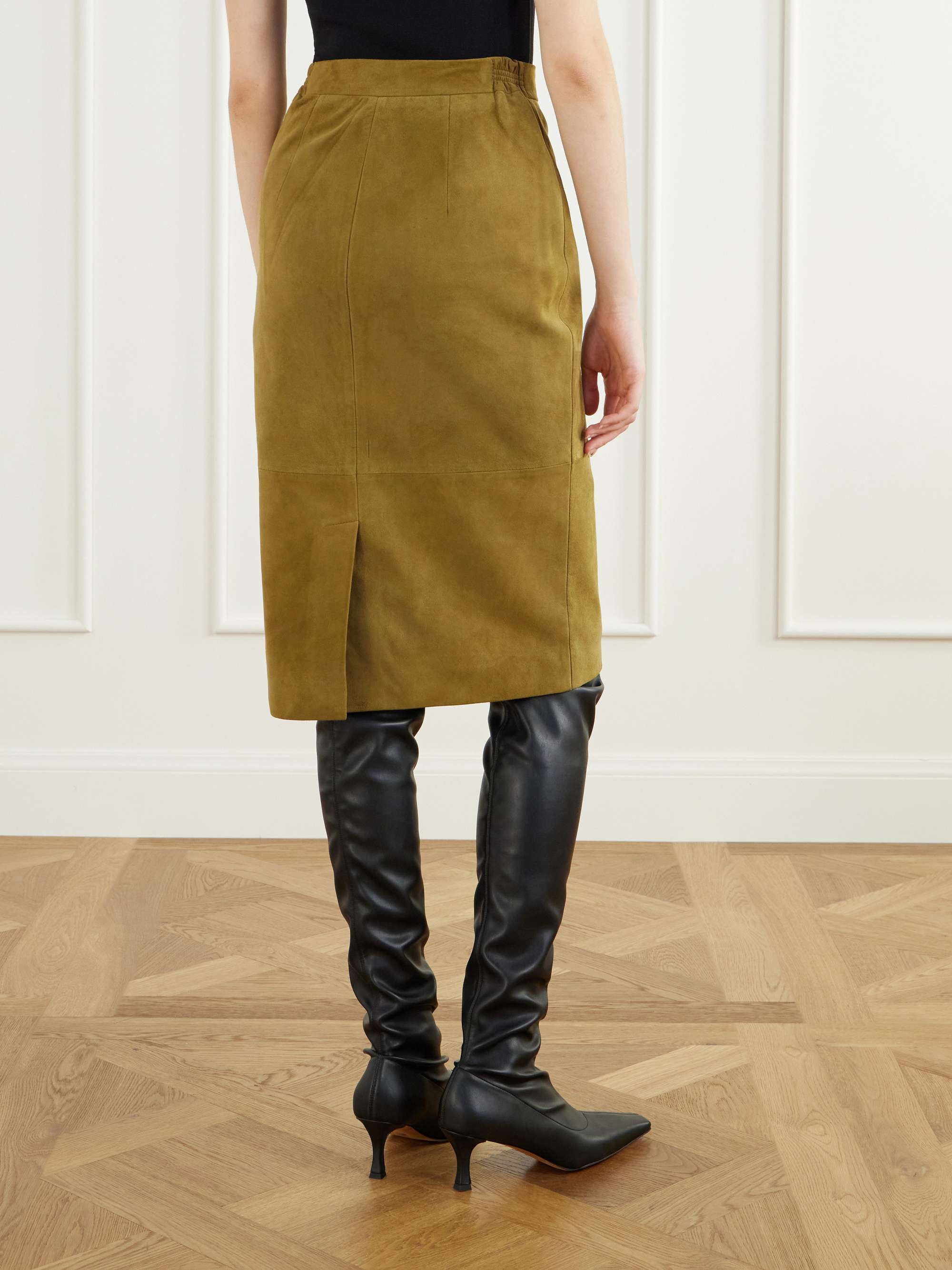 ALTUZARRA Hank paneled suede knee-length skirt | NET-A-PORTER