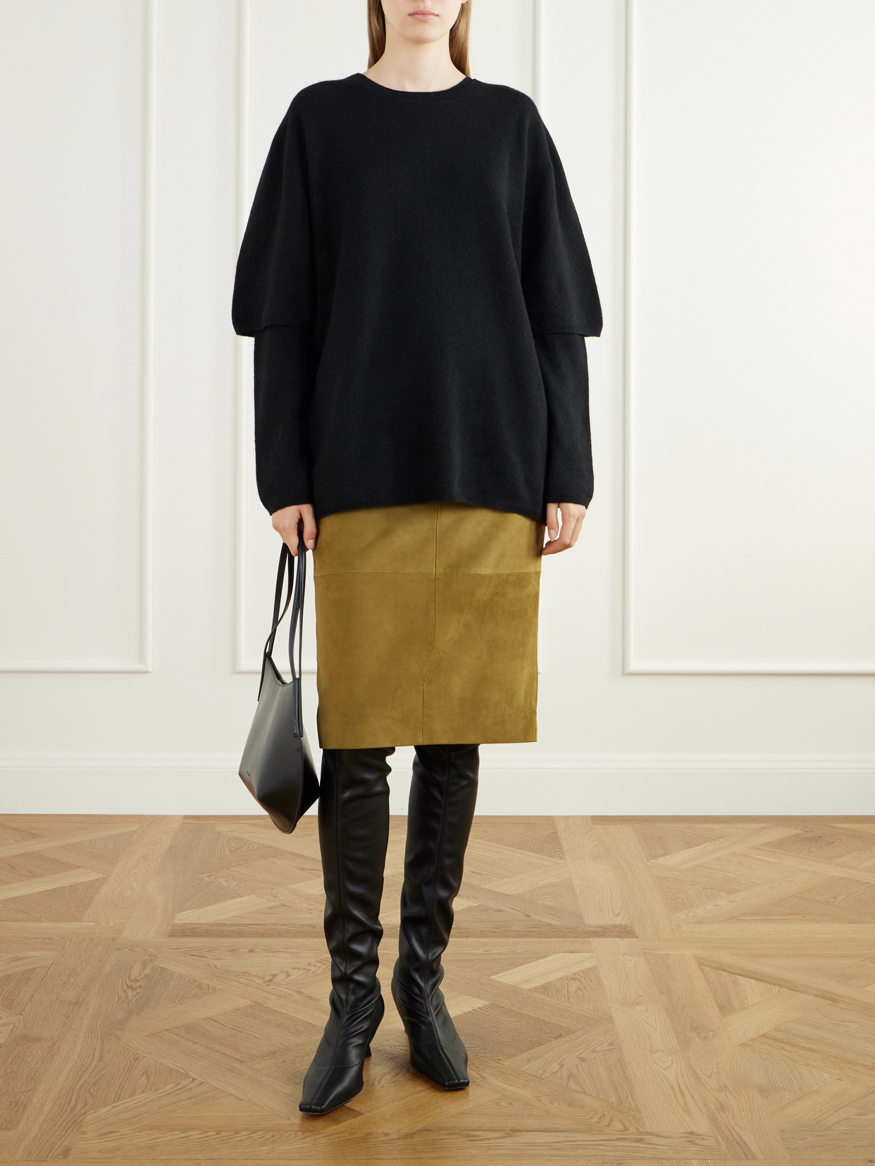 Hank Paneled Suede Knee-Length Skirt
