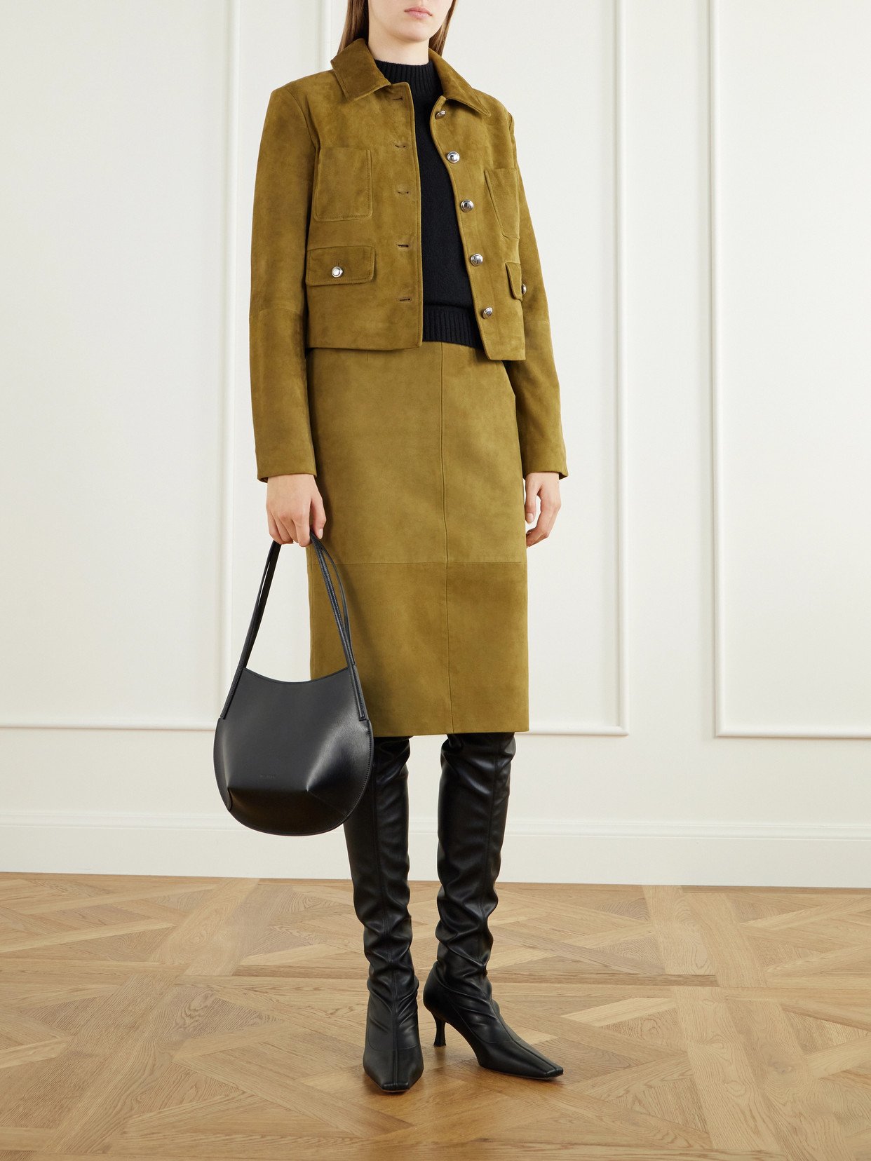 Hank Paneled Suede Knee-Length Skirt