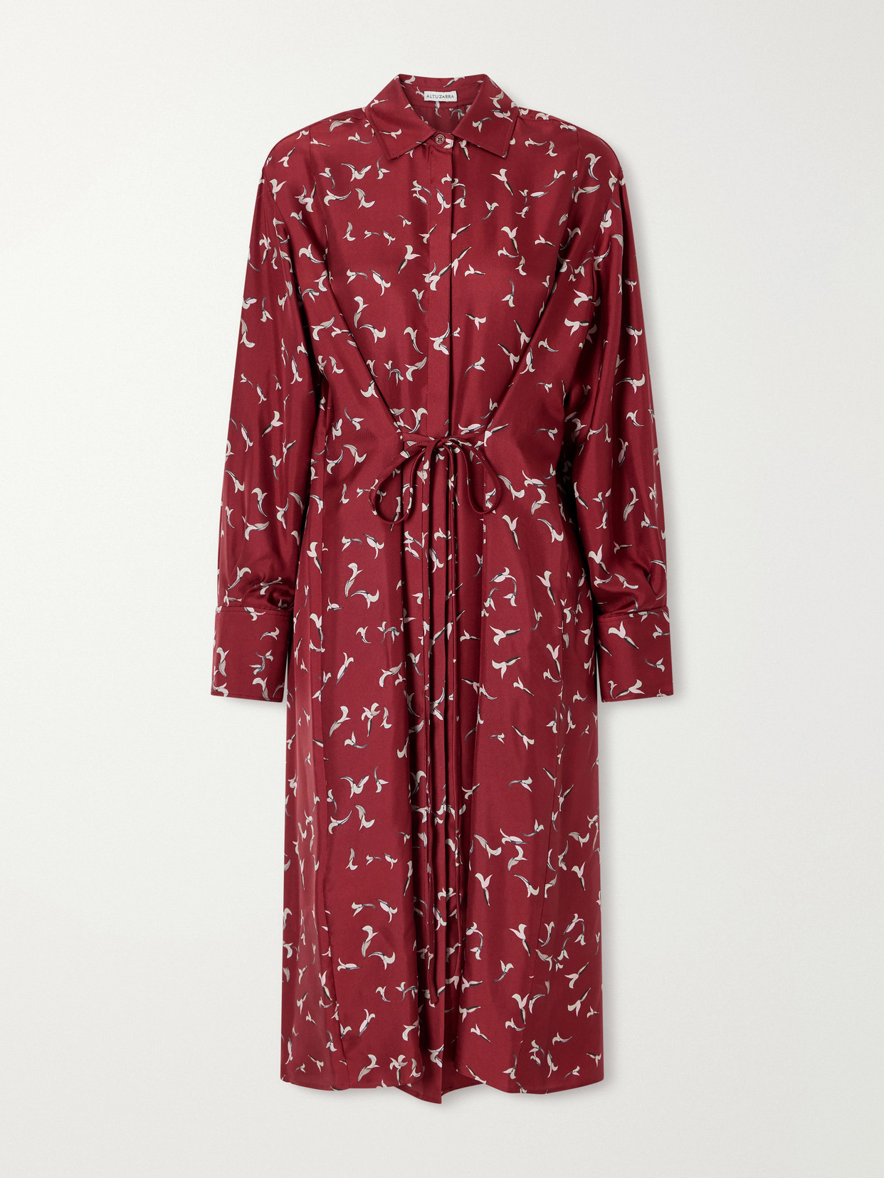 Altuzarra Floyd Belted Printed Silk-twill Midi Dress In Red
