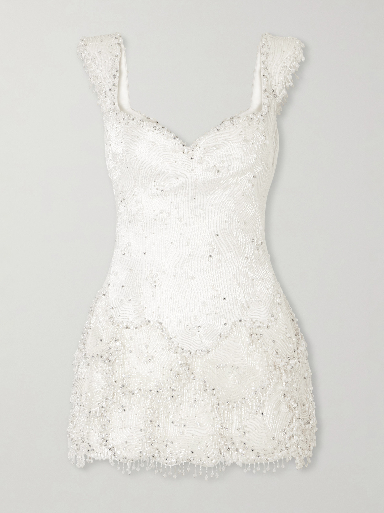 Clio Peppiatt Emma Scalloped Embellished Satin Mini Dress In White