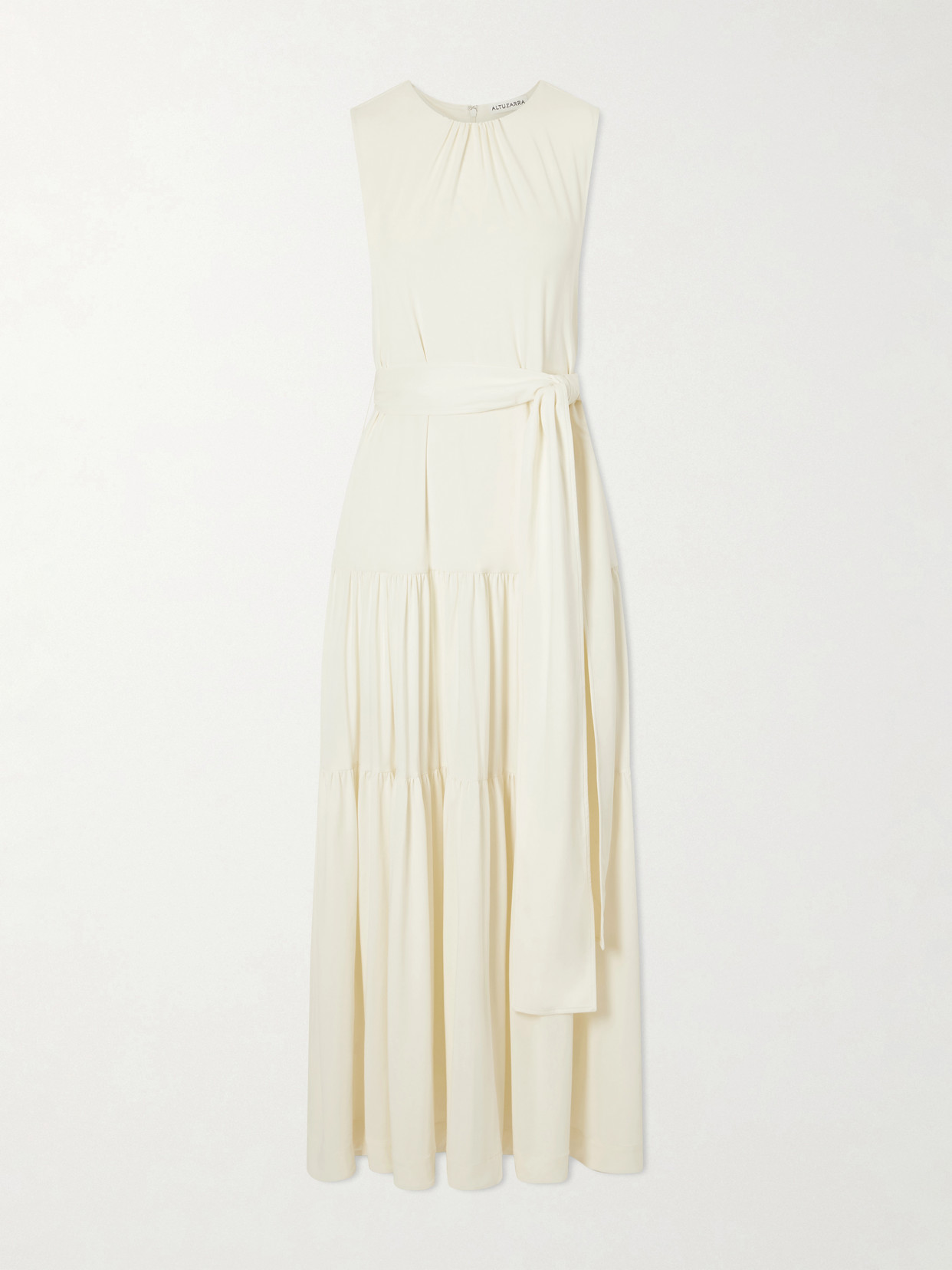 Altuzarra Liza Belted Tiered Gathered Jersey Maxi Dress In White