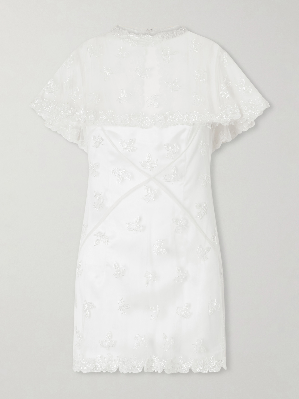 Clio Peppiatt Freya Cape-effect Embellished Tulle Mini Dress In White