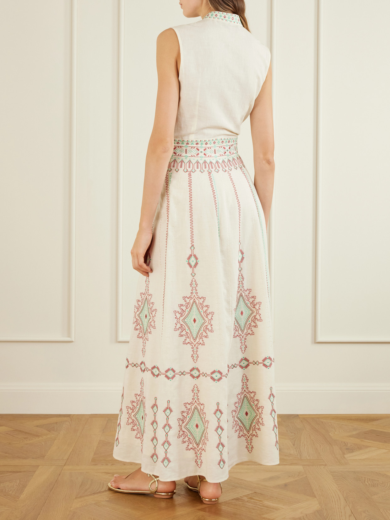 Camille Embroidered Linen And Cotton-Blend Midi