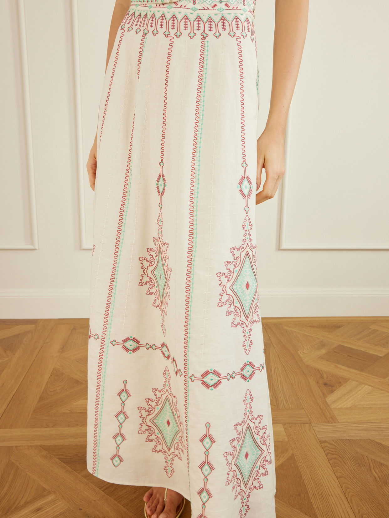 Camille Embroidered Linen And Cotton-Blend Midi
