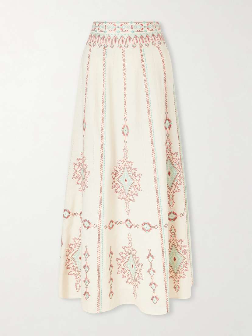 Emporio Sirenuse Camille Embroidered Linen And Cotton-blend Midi Skirt | Thumbnail 5 Emporio Sirenuse Camille Embroidered Linen And Cotton-blend Midi Skirt | Thumbnail 5