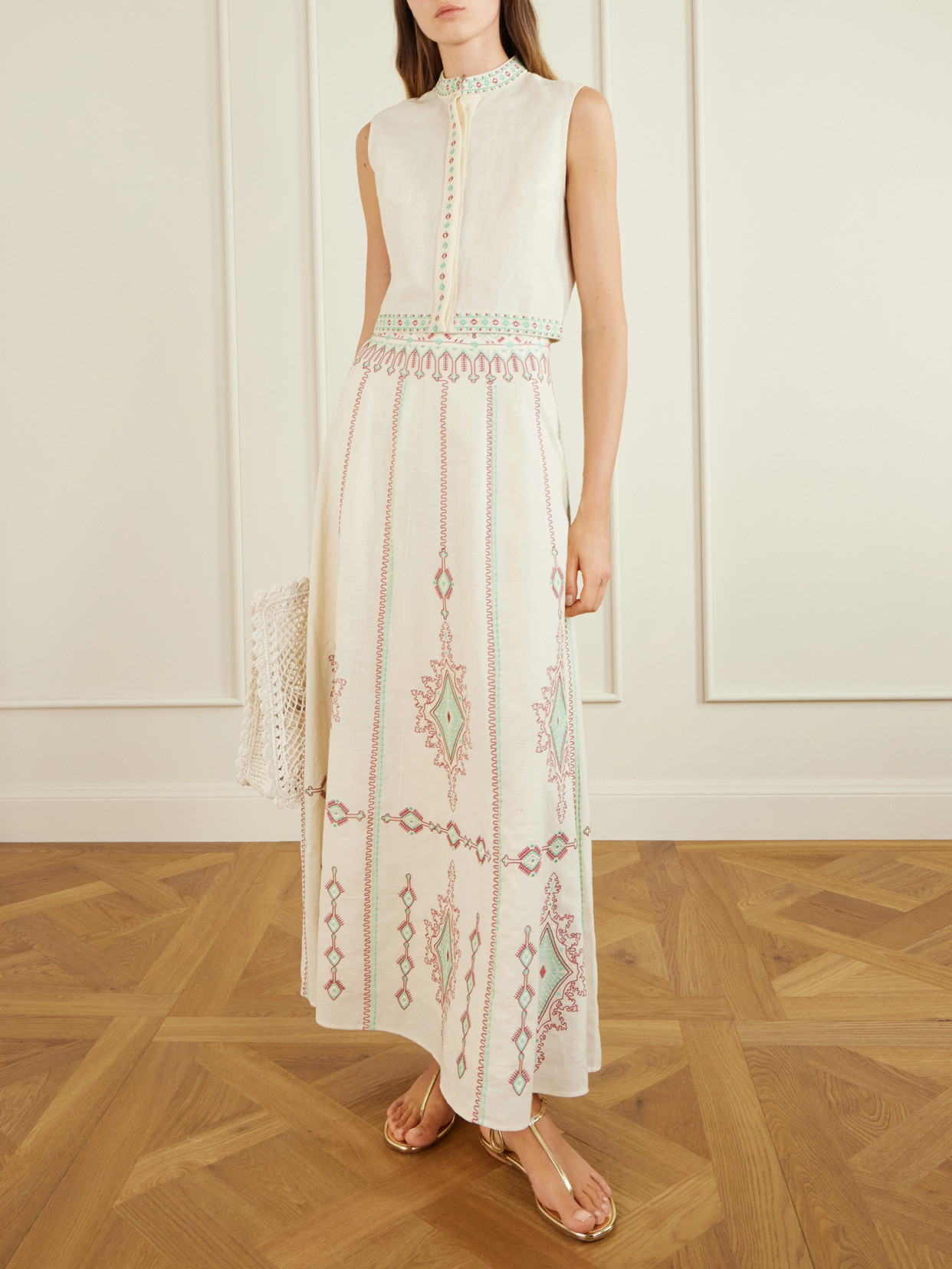Camille Embroidered Linen And Cotton-Blend Midi