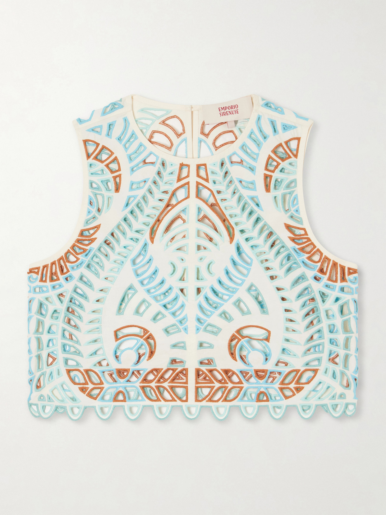 Emporio Sirenuse Ada Brisé Mare Broderie Anglaise Cotton Top In Multi