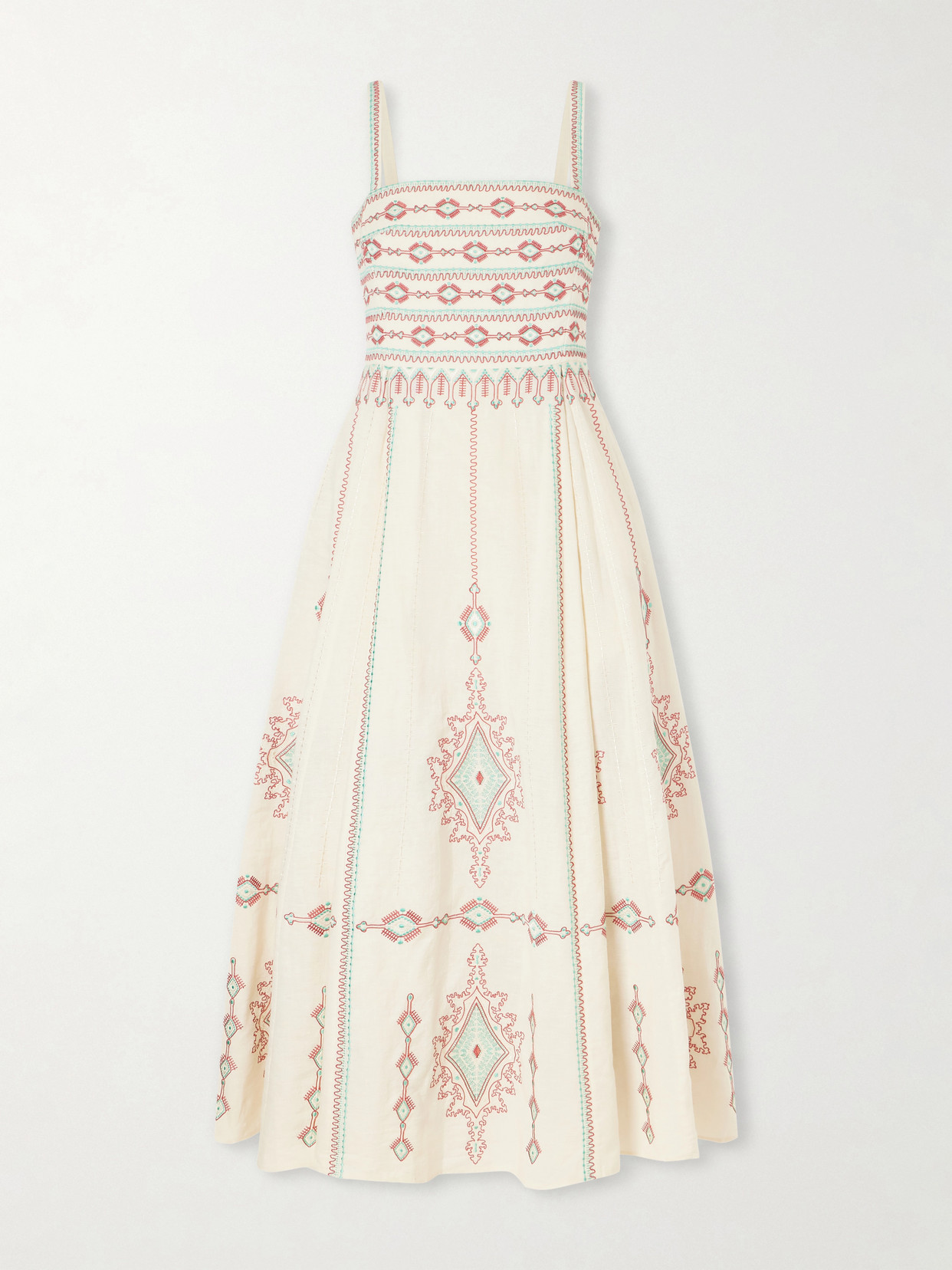 Emporio Sirenuse Aneeda Astragal Mare Embroidered Linen Cotton-blend Midi Dress In White