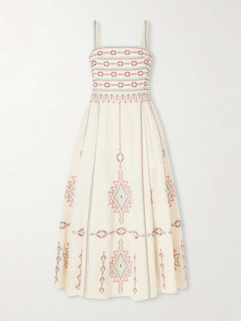 Emporio Sirenuse Aneeda Astragal Mare Embroidered Linen Cotton-blend Midi Dress | Thumbnail 5