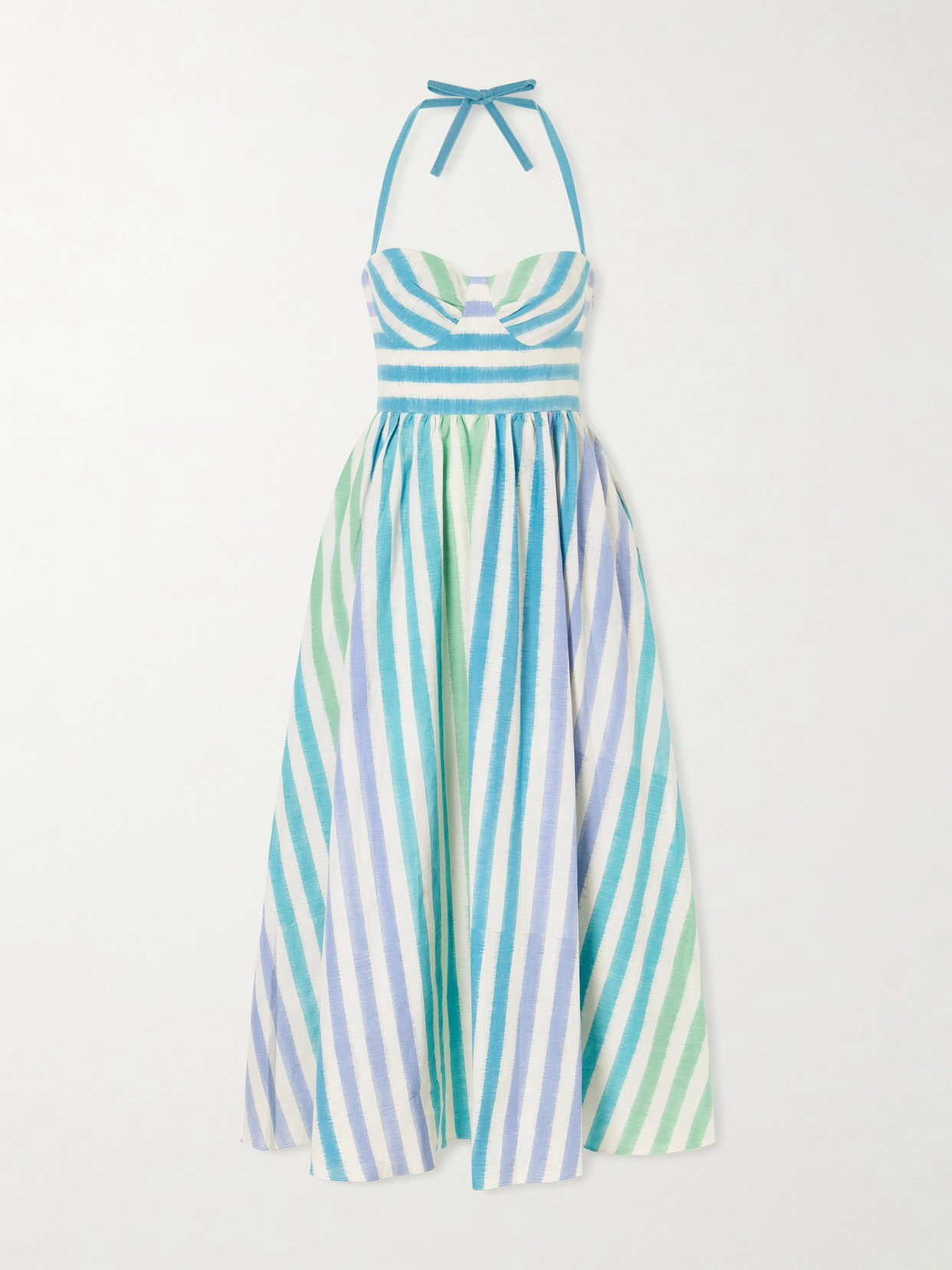 Emporio Sirenuse Johanna Ikat Striped Cotton Midi Dress In Multi