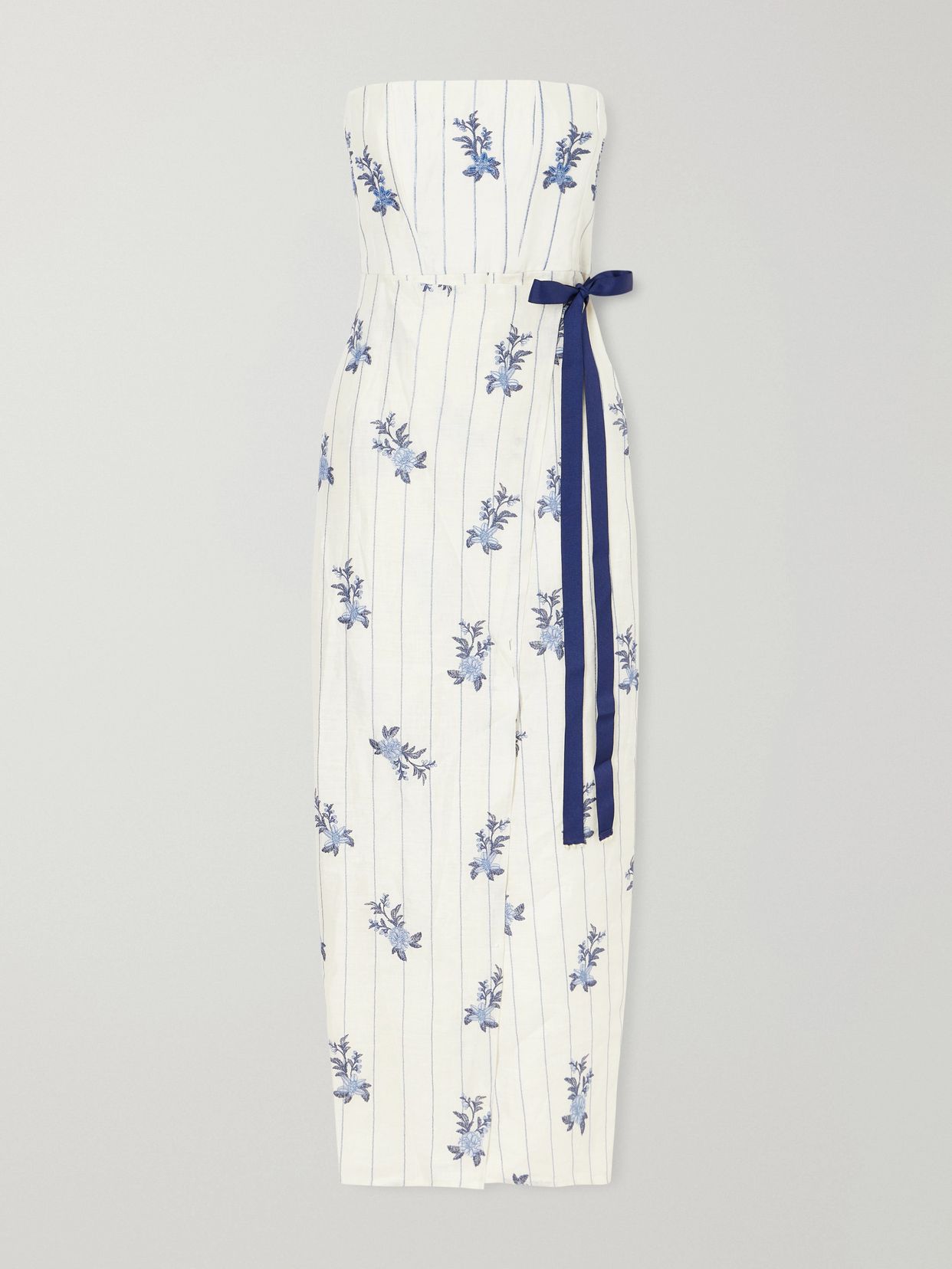 Cinefila striped embellished linen midi dress