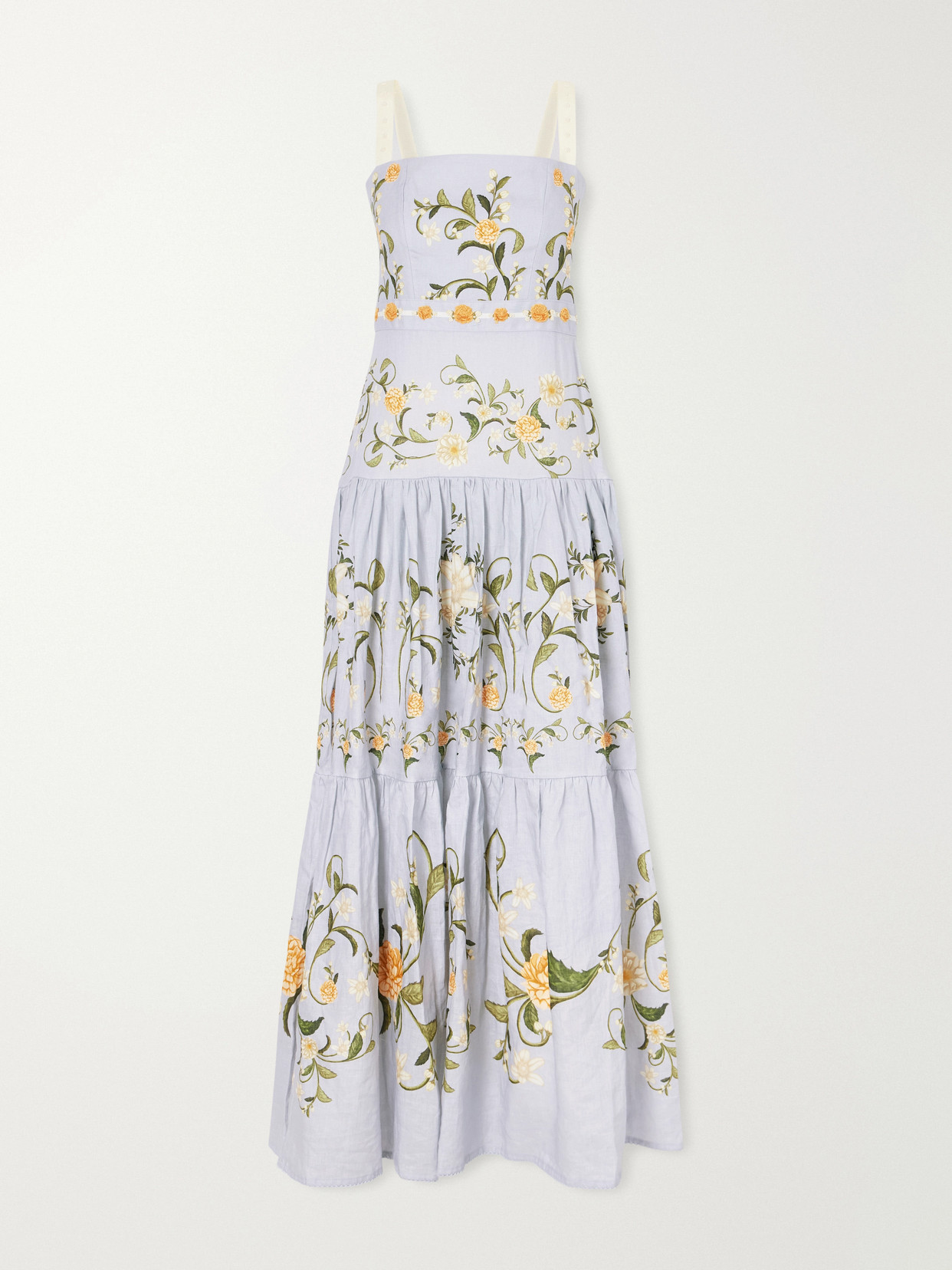 Agua By Agua Bendita Cinefila Floral-printed Linen Maxi Dress In Blue