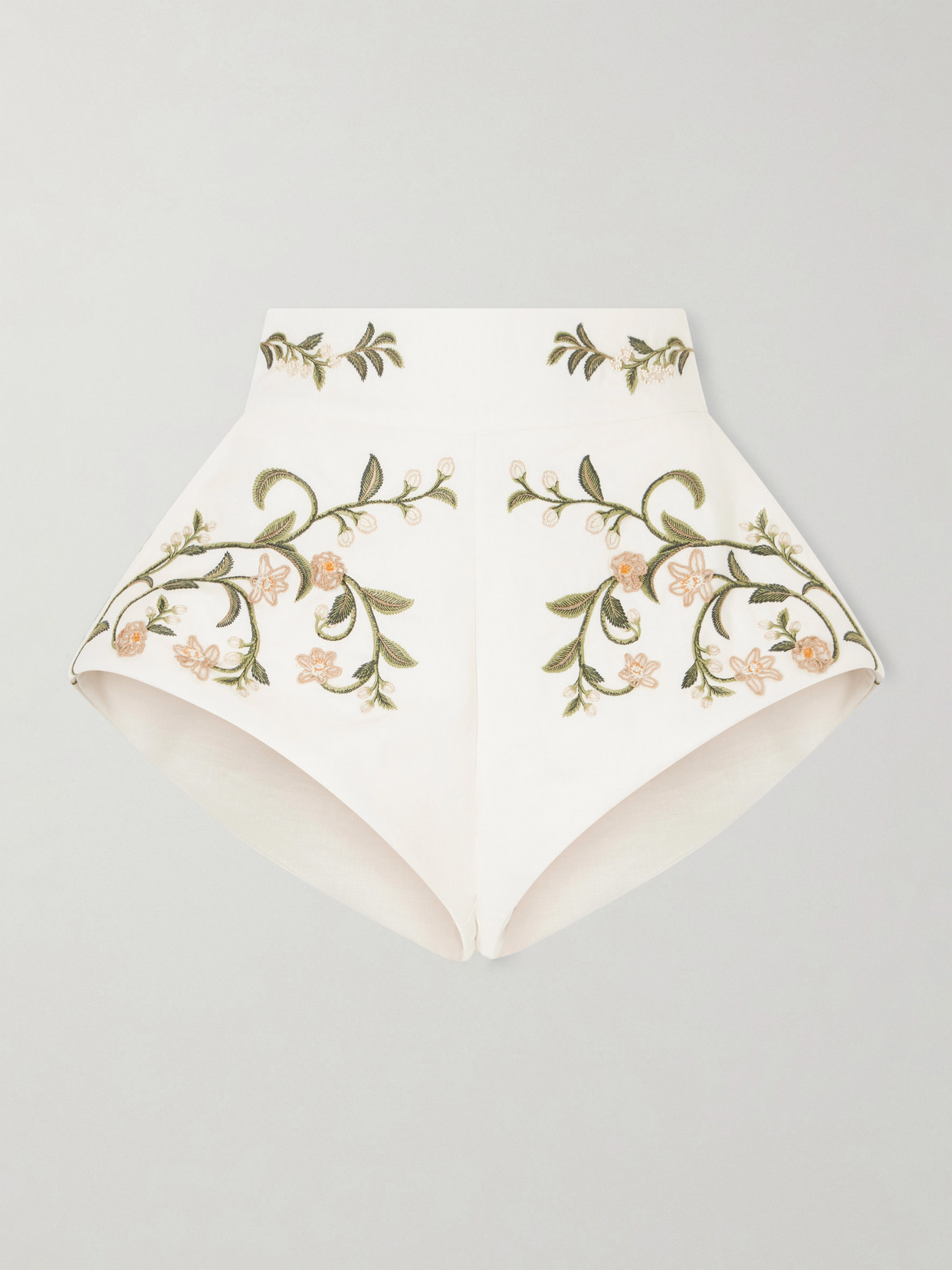 Agua By Agua Bendita Floral Embroidered Linen Mini Shorts In Neutral
