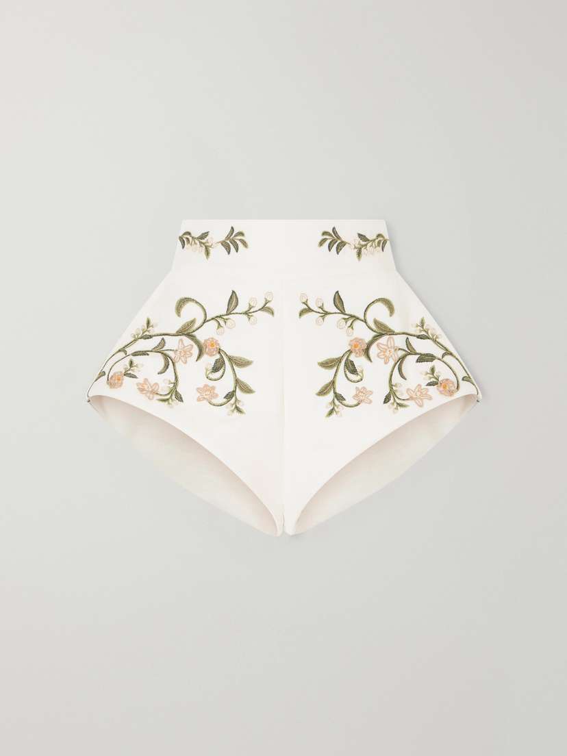 Agua by Agua Bendita Floral Embroidered Linen Mini Shorts