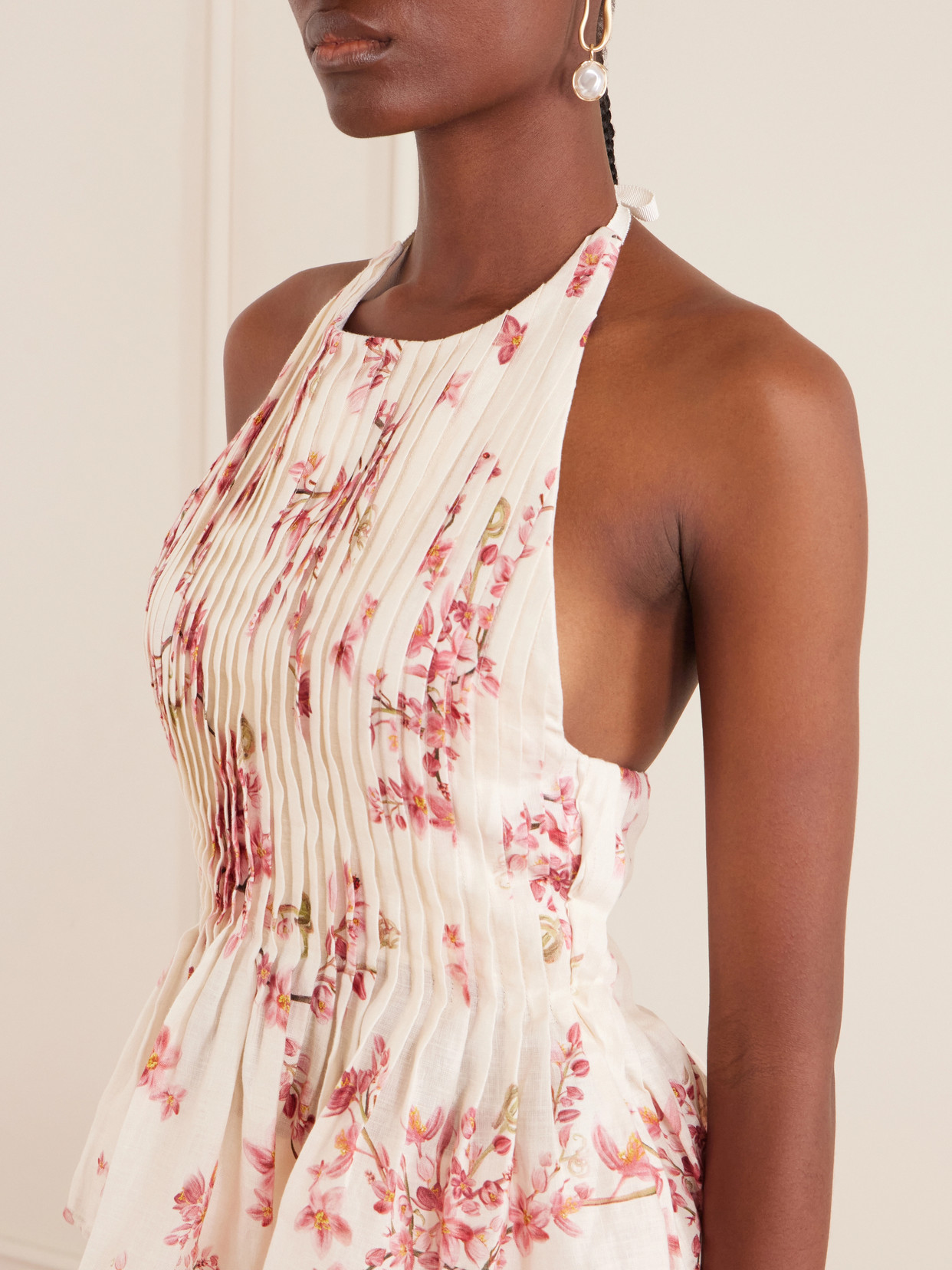 Pleated Floral-Printed Blouse