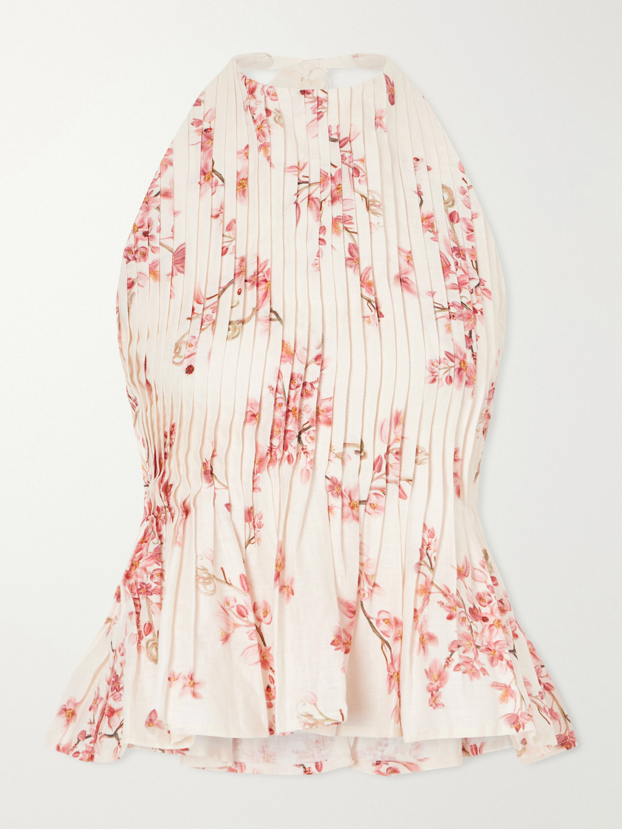 Agua By Agua Bendita Pleated Floral-printed Linen Blouse In Pink