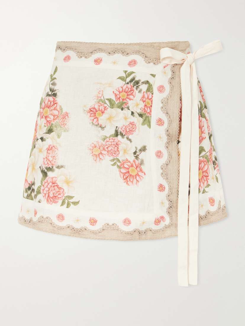 Agua by Agua Bendita Luna Paraiso Floral-printed Linen Mini Skirt