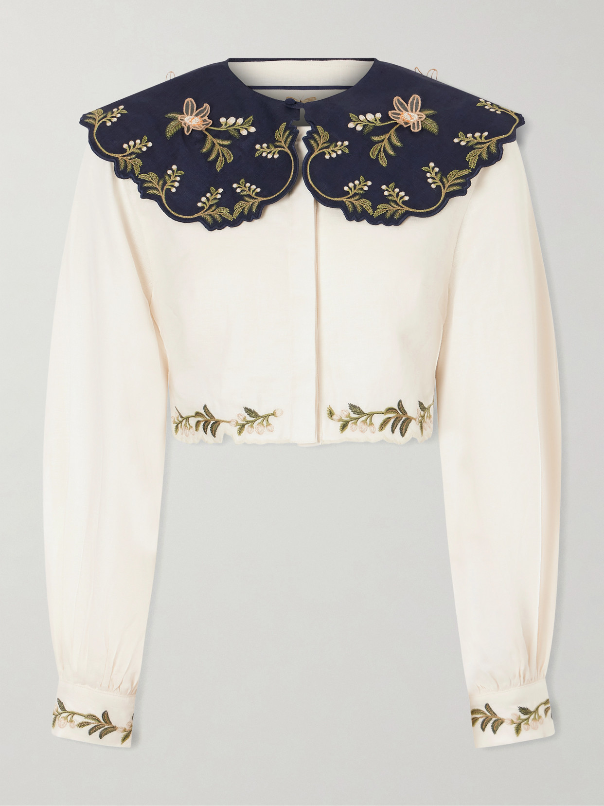 Agua By Agua Bendita Cumbre Floral-embroidered Appliquéd Tiered Linen Shirt In Neutral