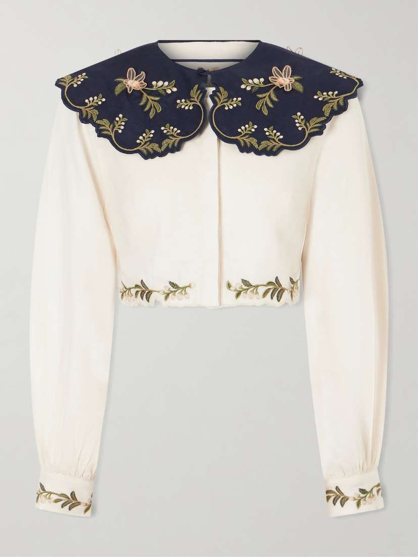 Agua by Agua Bendita Cumbre Floral-embroidered Appliquéd Tiered Linen Shirt