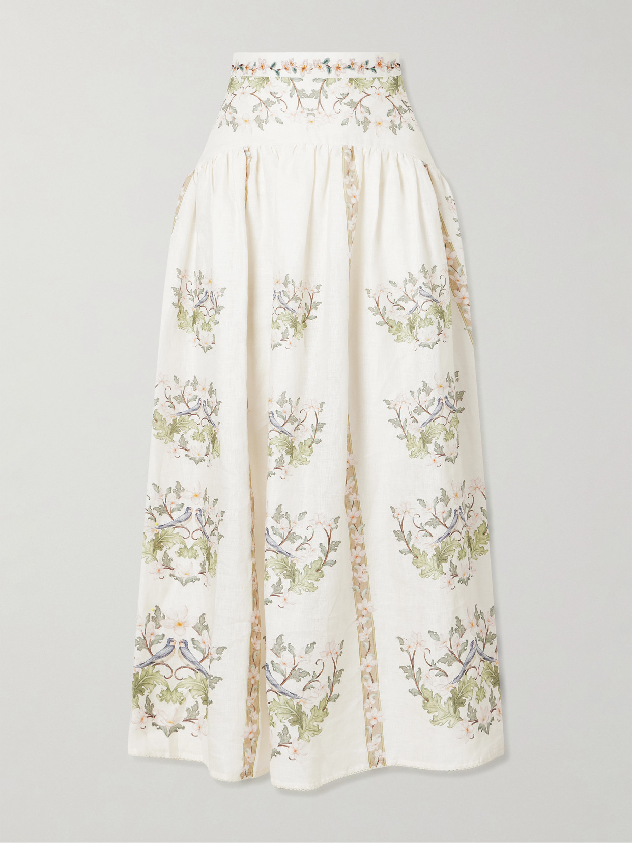 Agua by Agua Bendita - Curua Anhelo Floral Linen Midi Skirt - Neutrals