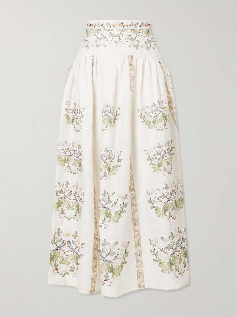 Agua by Agua Bendita Curua Anhelo Floral Linen Midi Skirt | Thumbnail 6