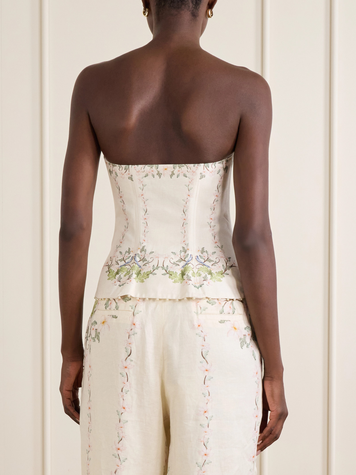 Tota Anhelo Embellished Floral-Printed Linen Corset Top