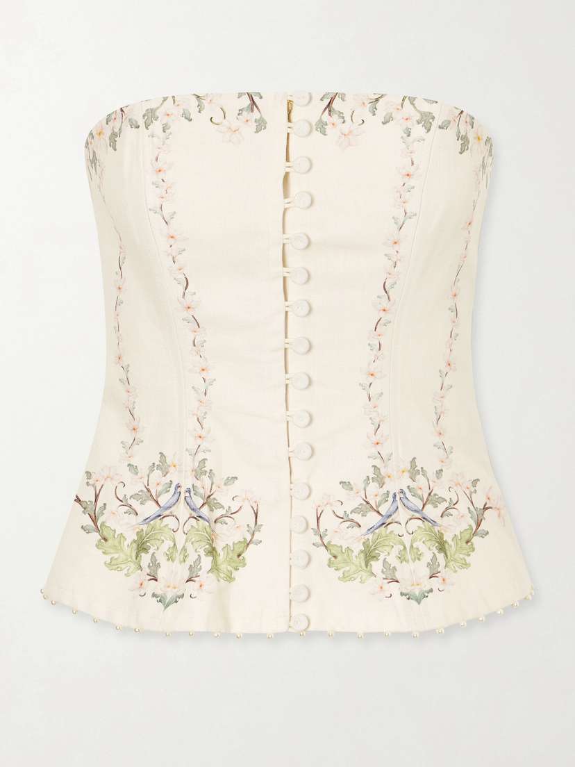 Agua by Agua Bendita Tota Anhelo Embellished Floral-printed Linen Corset Top | Thumbnail 5 Agua by Agua Bendita Tota Anhelo Embellished Floral-printed Linen Corset Top | Thumbnail 5