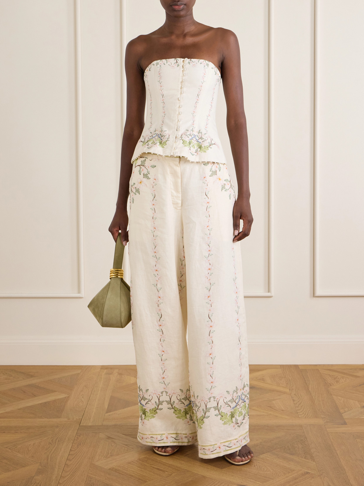 Tota Anhelo Embellished Floral-Printed Linen Corset Top
