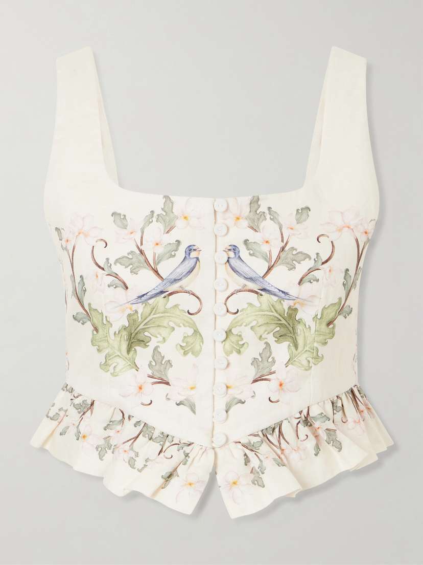 Agua by Agua Bendita Eslabon Anhelo Floral-print Button-embellished Linen Cropped Top | Thumbnail 6 Agua by Agua Bendita Eslabon Anhelo Floral-print Button-embellished Linen Cropped Top | Thumbnail 6