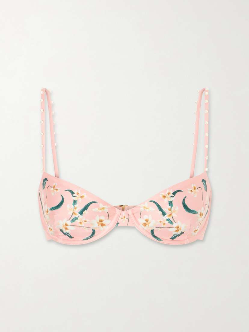 Magdalena Promesa Embellished Floral-print Bikini Top