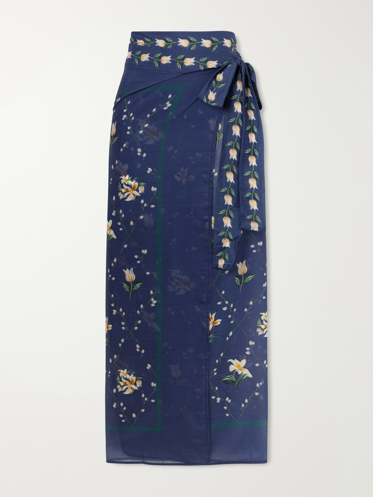 Agua By Agua Bendita Floral Print Wrap Cotton And Silk-blend Coverup In Blue