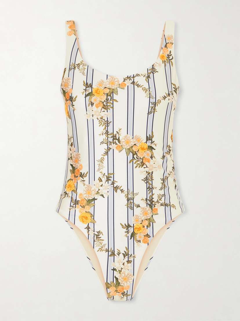 Agua by Agua Bendita Gema Valle Bead-embellished Printed Stretch Recycled Swimsuit