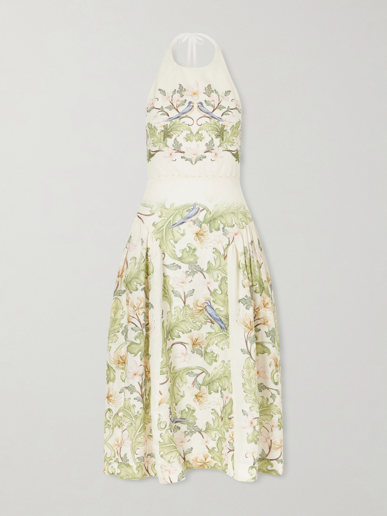 Agua By Agua Bendita Balsa Anhelo Embellished Printed Halterneck Linen Maxi Dress In Multi
