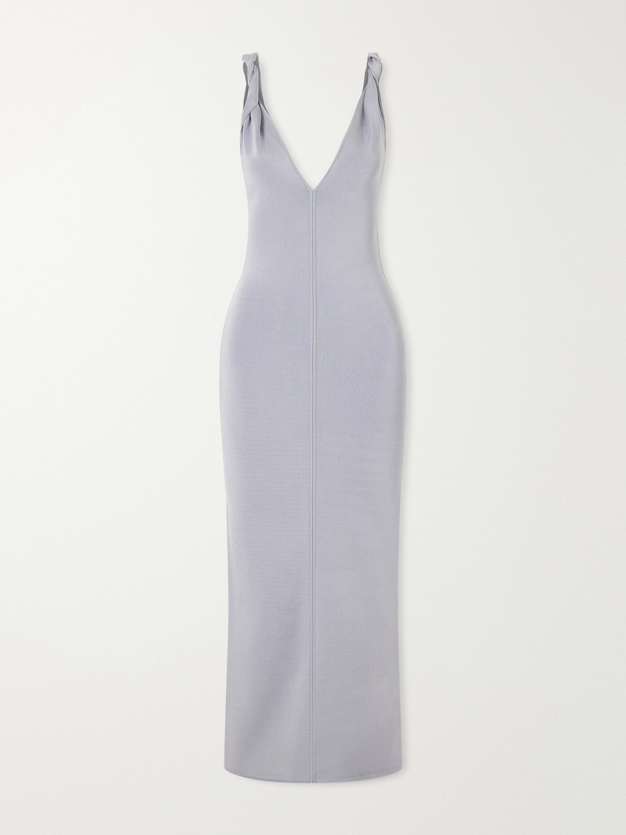 Galvan Twisted Tyra Stretch-knit Midi Dress In Gray