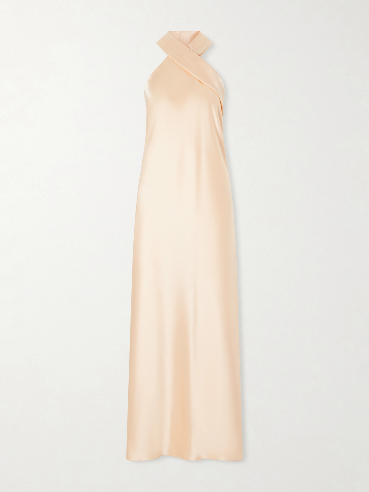 Galvan Pandora Satin Halterneck Midi Dress In Pink