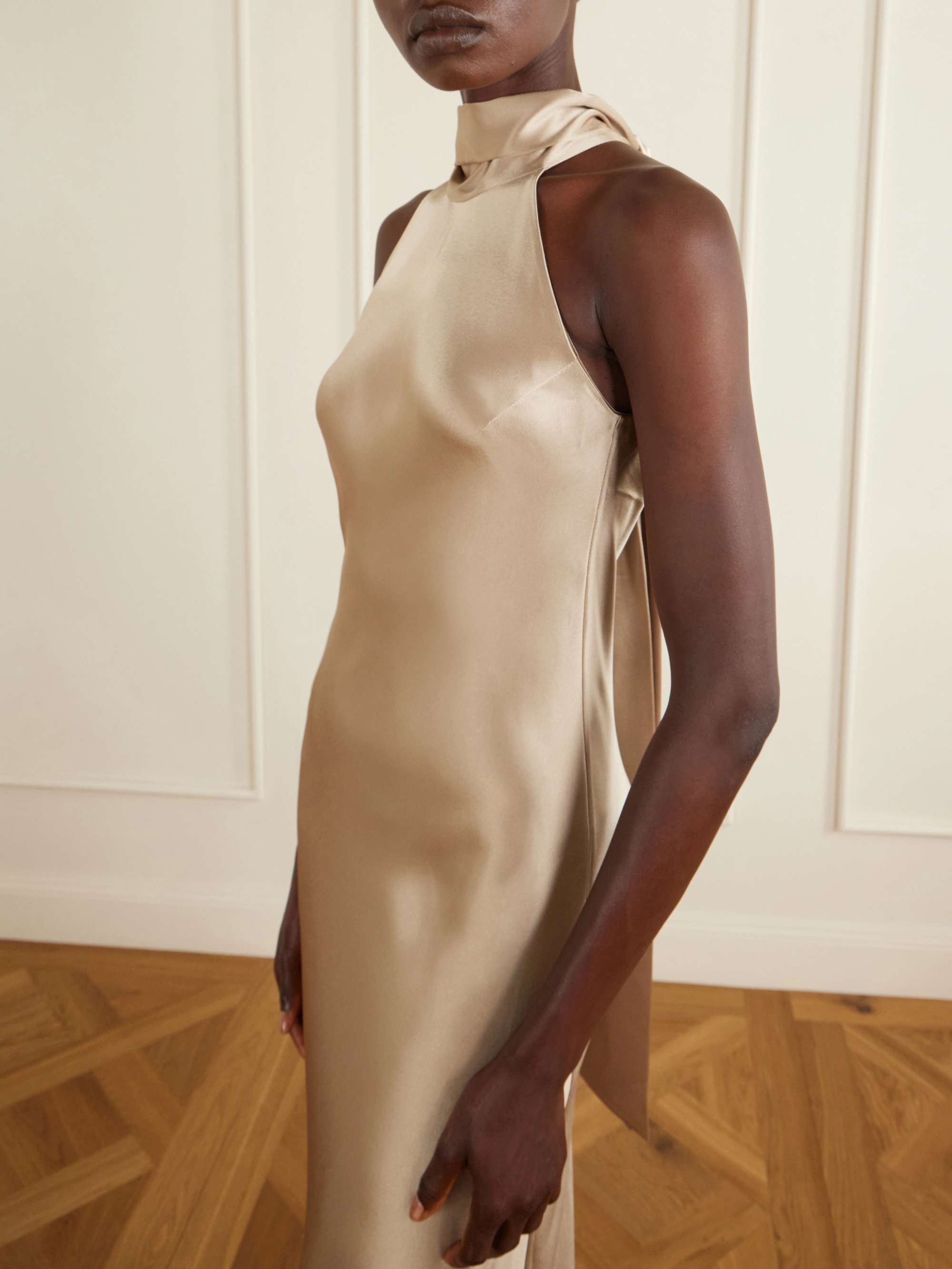 galvan halter dress Sienna satin halterneck gown - gold