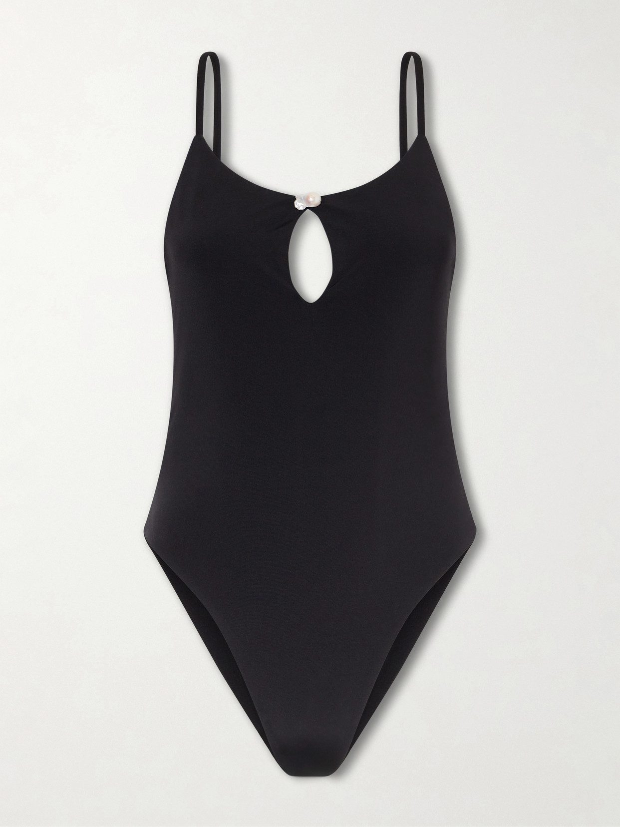 Sara Cristina Pearl Embellished Ribbed Swimsuit In Black