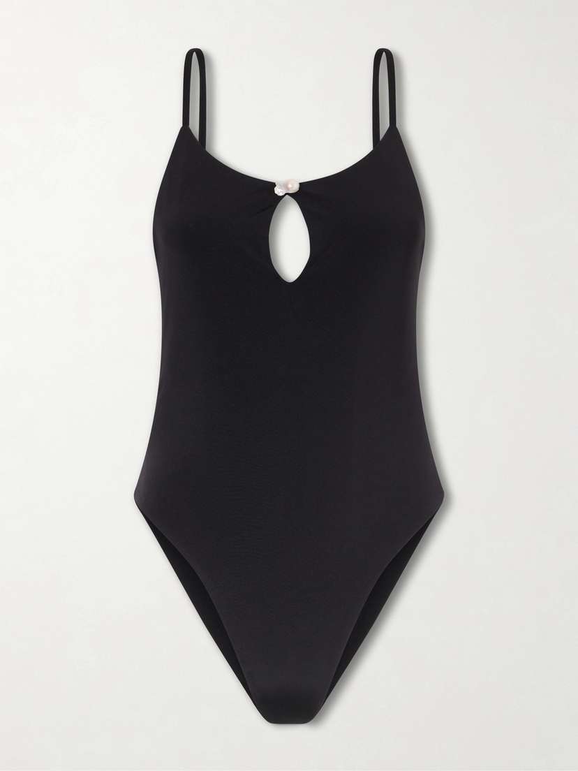 SARA CRISTINA Pearl Embellished Ribbed Swimsuit