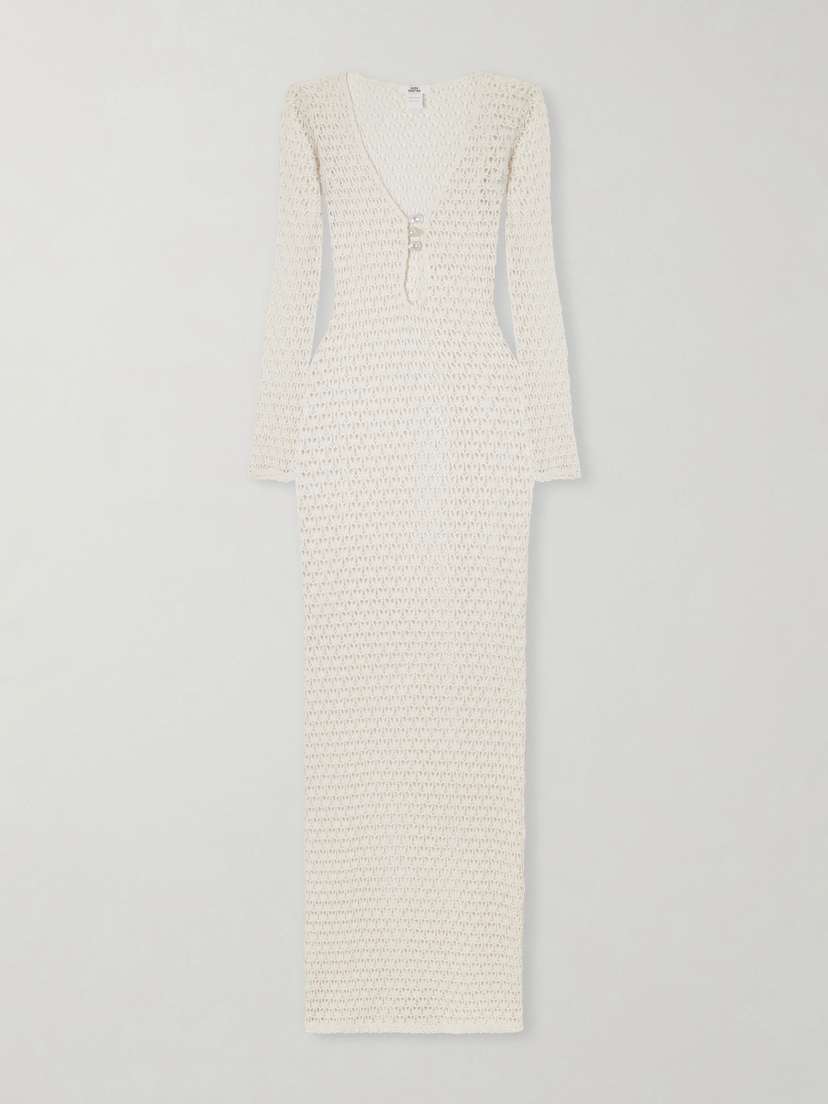 SARA CRISTINA Marina Pearl-embellished Crocheted Cotton Coverup